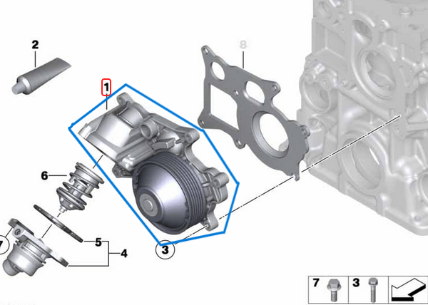 Devirdaim Su Pompası BMW 3 Seri F30, 4 Seri F32, F33, F36, 5 Seri F07, F10, F11, 6 Seri F06, F12, 7 Seri F01, F02, X3 Seri F25, X4 Seri F26, X5 Seri E70, F15, X6 Seri E71, F16, Motor: N57, N57N, N57Z, OEM 11518516205