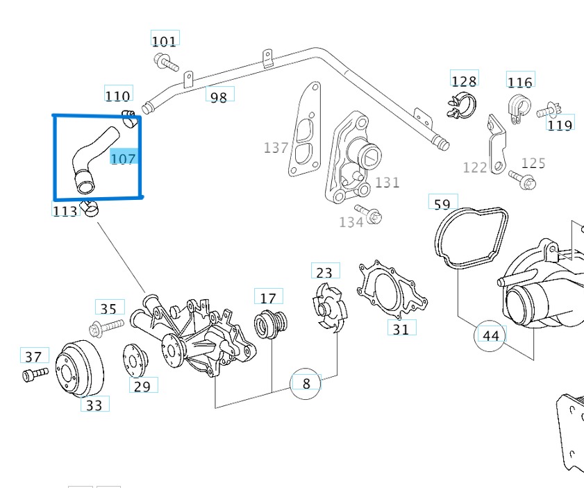 Devirdaim Ara Hortumu Vitto W639, Sprinter W901, W902, W903, W904  OM611, OM612, OM646, OM647 OEM A6112030482
