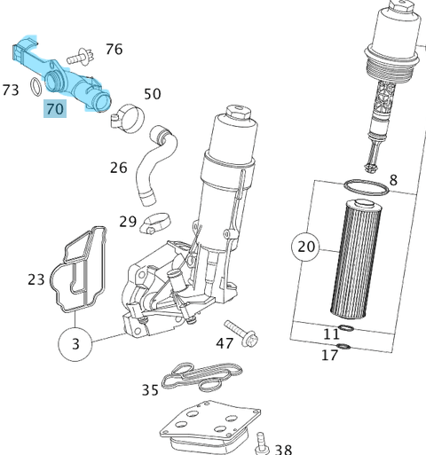 Soğutma Suyu Borusu / Blok Su Borusu / Yağ Soğutma Suyu Borusu / Termostat Borusu Motor: M271 OEM A2712001352, 2712001352