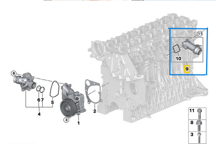Devirdaim Su Borusu BMW E87, E90, E91  M47, M57, M47N, M57N OEM 11122247744, 11127806196