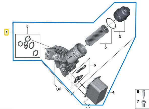Yağ Filtre Kütüğü Radyatörlü Set / Yağ Filtre Kazanı BMW 1 Seri F20, 2 Seri F22, 3 Seri G20, F31, F34, 4 Seri F32, F36, 5 Seri G30, 6 Seri G32, 7 Seri G11, X3 Seri G01, X5 Seri G05, Motor: B57, B58, OEM 11428583895 S