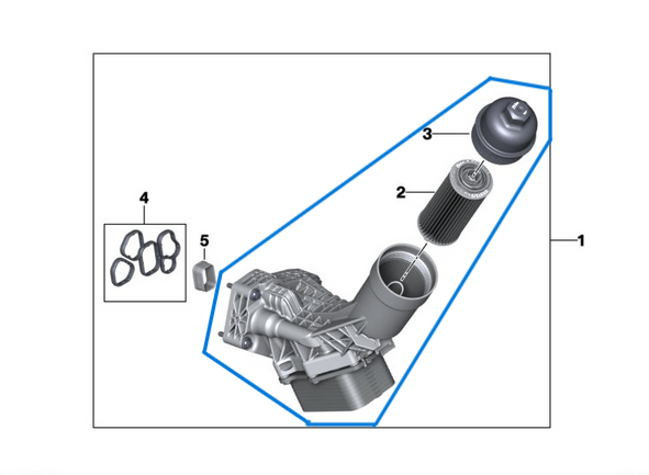 Yağ Filtre Kütüğü Radyatörlü Set / Yağ Filtre Kazanı BMW 3 Seri G20, G28, X3 Seri G08, X5L Seri G18,  Motor: B48D, OEM  11428651710, 11428580414