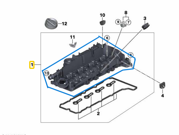Subap Kapağı / Motor Üst Kapağı / Külbütör Kapağı BMW 1 Seri F20, 2 Seri F22, 3 Seri F30, F34, 4 Seri F32, F36, 5 Seri F10, G30, 7 Seri G11,  X3 Seri G01, X4 Seri F26, G02, X5 Seri F15, Motor: B47, OEM 11128581798, 11128513755