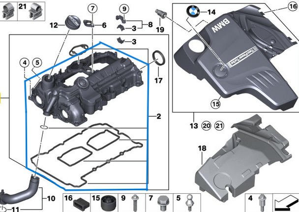 Subap Kapağı / Motor Üst Kapağı / Külbütör Kapağı BMW  2 Seri F22, F23, 3 Seri F30, F34, 4 Seri F32, F33, F36, Motor: N20, N26, OEM 11127633630