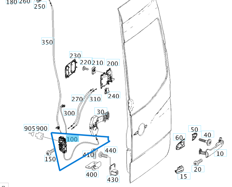 Kapı Kilidi Arka Sağ Orta Kablolu Sprinter W906 OEM A9067400935, A9067401035, A9067400435