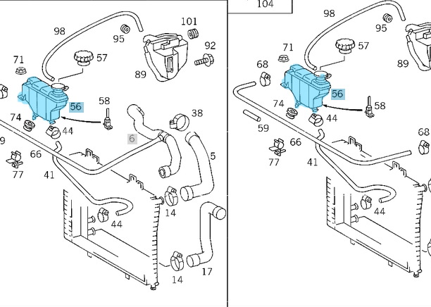 Radyatör Yedek Su Deposu / Genleşme Tankı C Seri W202 Motor: M104, M112, M113, OM605 OEM A2025000649