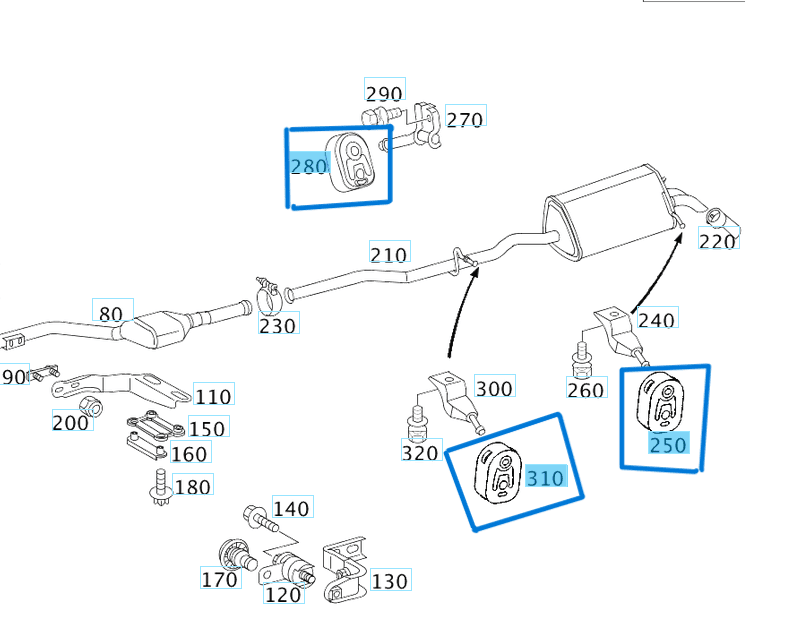 Egzost Askı Lastiği Arka W203, W211, W414  C, E SERI, VANEO OEM A2034920144