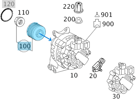 Şarj Dinamo Kasnağı / Alternatör Kasnağı A Seri W169, B Seri W245, Motor: M266, OEM A2661550115
