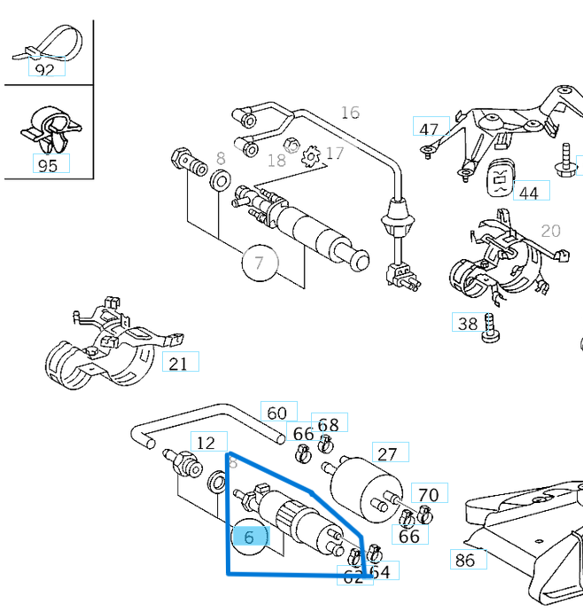 Depo Yakıt (Benzin) Pompası Kablolu W202, W208  C, CLK  Seri M111 OEM A0004706394, A0004705494, A0004704994