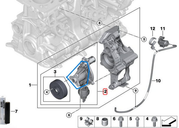 Devirdaim Su Pompası (Tek Devirdaim) BMW 1 Seri F20, F21, 2 Seri F22, F23, 3 Seri F30, F31, F34, G20, 4 Seri G33, G36, 5 Seri G30, G31, 6 Seri G32, 7 Seri G11, G12, X3 Seri G01, X4 Seri G02, Motor: B20, B48 OEM 11518638026