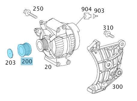Şarj Dinamo Kasnağı / Alternatör Kasnağı ML W163, E Seri W211, S Seri W220, G Seri W463, Motor: OM628, OEM A6281550015