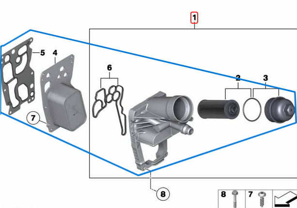 Yağ Filtre Kütüğü Radyatörlü Set / Yağ Filtre Kazanı BMW 1 Seri F20, F21, 2 Seri F22, 3 Seri E90, E91, E92, E93, F30, F31, F34, 4 Seri F32, F33, F36, 5 Seri F10, F11, X1 Seri E84, X3 Seri F25, Motor: N47N, OEM 11428512283, 11427810481