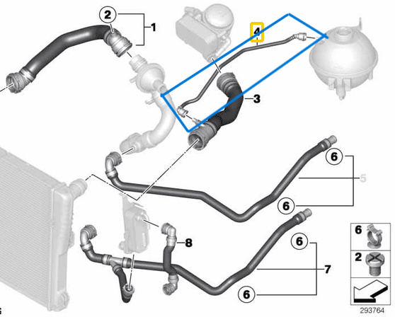 Radyatör Yedek Su Depo Hava Tahliye Hortumu BMW F25, F26 X3, X4 N20, N52N OEM 17128651298, 17127601859, 17127601850