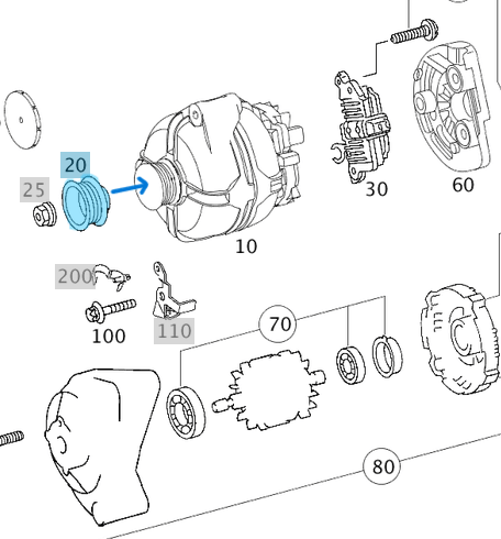 Şarj Dinamo Kasnağı / Alternatör Kasnağı ML W164, E Seri W211, S Seri W221, Motor: OM629, OEM A6291500160