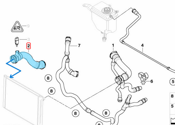 Radyatör Hortumu Alt BMW 5 Seri E60, E61, 6 Seri E63, E64, Motor: N52N, N53 OEM 17127565780
