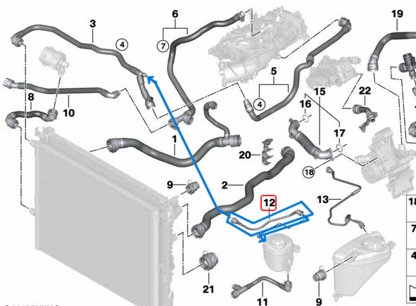 Radyatör Yedek Su Depo Hortumu BMW 5 Seri G30, G31, 6 Seri G32, 7 Seri G11, G12, G28, 8 Seri G15, G16, Motor: B46D, B48D, OEM 17128678495
