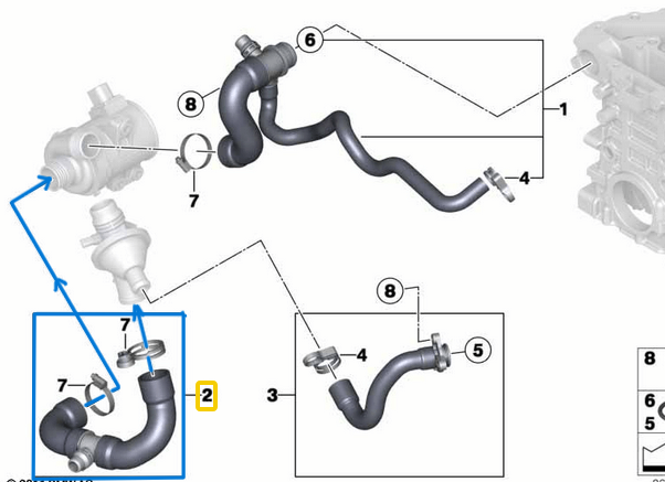 Devirdaim Hortumu / Soğutma Hortumu / Termostat Hortumu BMW 1 Seri F20, F21, 2 Seri F22, F23, 3 Seri F30, F31, F34, 4 Seri F32, F33, F36, 5 Seri F07, F10, F11   Motor: N20, N26 OEM 11538645481, 11534615722