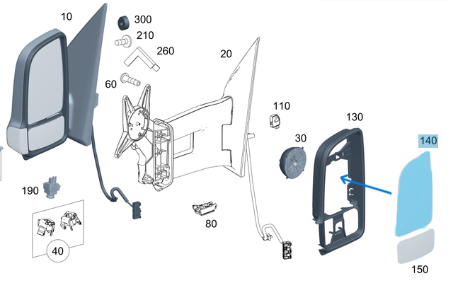 Ayna Camı Üst Sol Yuvarlak Göbek Sprinter W906, W907, W910, VW Crafter, OEM A0028115233, 0028115233