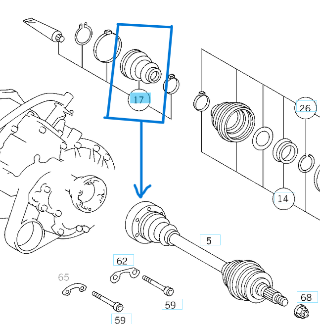 Aks Körüğü Saclı İç (Tek Körük) VITO W638 OM601, M111 OEM A0003301485