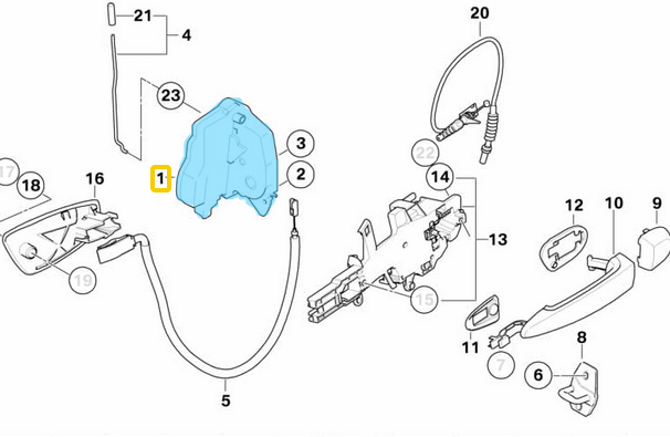 Kapı Kilidi Arka Sol BMW 1 Seri E87, F20, 3 Seri E90, E91, F30, F31, F34, F80, 5 Seri E60, F10, F11, 7 Seri F01, F02, F04, X1 Seri E84, X3 Seri E83, X5 Seri E70, X6 Seri E71,  OEM 51227229459, 51217229467, 51227276673