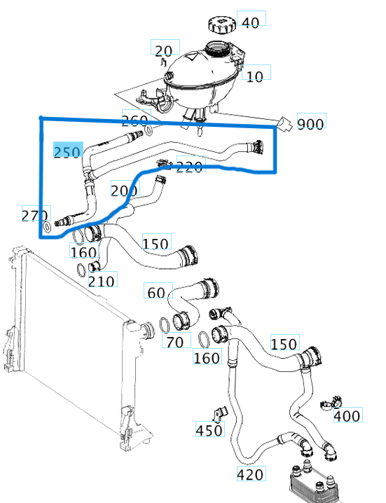 Radyatör Yedek Su Depo Hava Tahliye Hortumu  W211  E SERI M274 OEM A2125013925, A2125013425