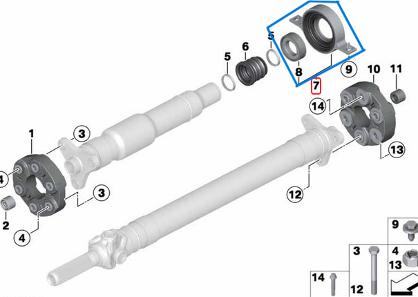Şaft Askısı Bilyalı BMW 1 Seri E81, E82, E87, E88, 3 Seri E90, E91, E92, E93, F30, F31, F80, 4 Seri F32, F33, F36, F83, X1 Seri E84, Motor: M57, N54 OEM 26128615622, 26127526632