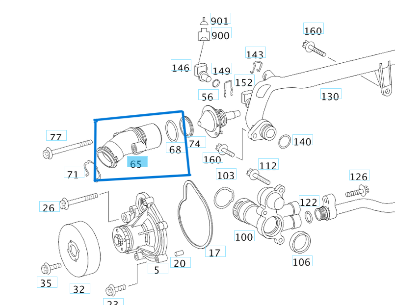 Termostat Kapağı W203, W204, W211 C SERI, E SERI Motor M271 OEM A2712001256