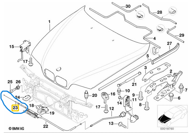 Kaput Açma Teli BMW E39 5 Seri 95-03 Panel Üstü OEM 51238176596
