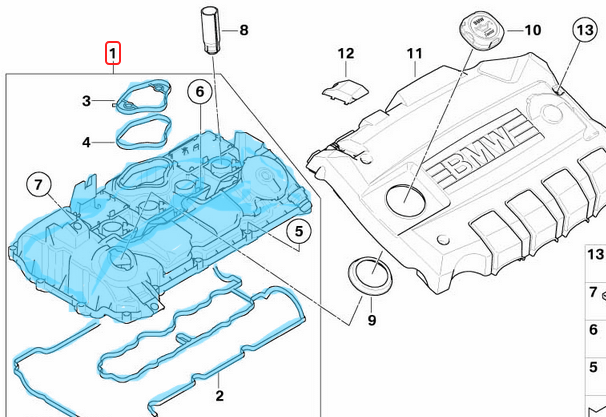 Subap Kapağı / Motor Üst Kapağı / Külbütör Kapağı Contalı BMW 1 Seri E81, E82, E87, E88, 3 Seri E90, E91, E92, E93, 5 Seri E60, E61, Motor: N43, OEM 11127553626