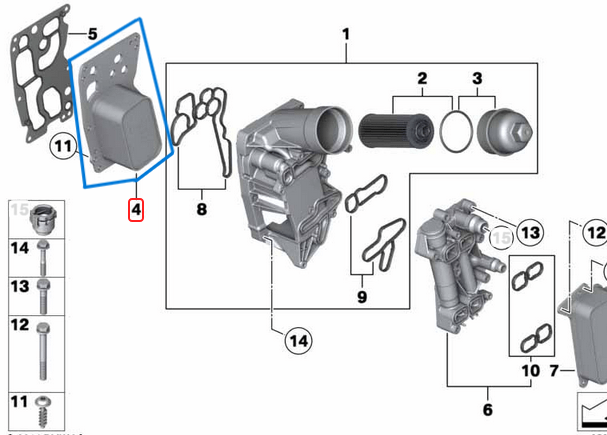 Motor Yağ Radyatörü Alt BMW 3 Seri F30, F31, F34, 4 Seri F32, F33, F36, 5 Seri F07, F10, F11, 6 Seri F06, F12, F13, 7 Seri F01, F02, X3 Seri F25, X4 Seri F26, X5 Seri F15, X6 Seri F16, Motor: N57, N57N, OEM 11428510855