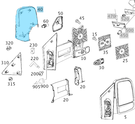 Ayna Kapağı Sağ Sprinter W906, W907, W910, OEM A0008111122