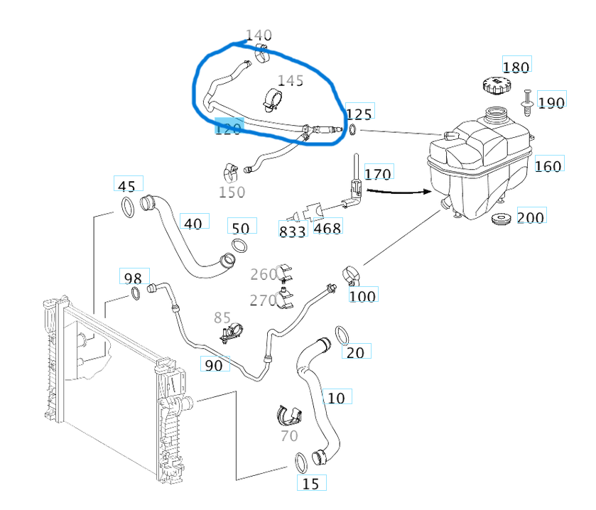 Radyatör Yedek Su Depo Hava Tahliye Hortumu  W211  E SERI M112, M272 OEM A2115010625
