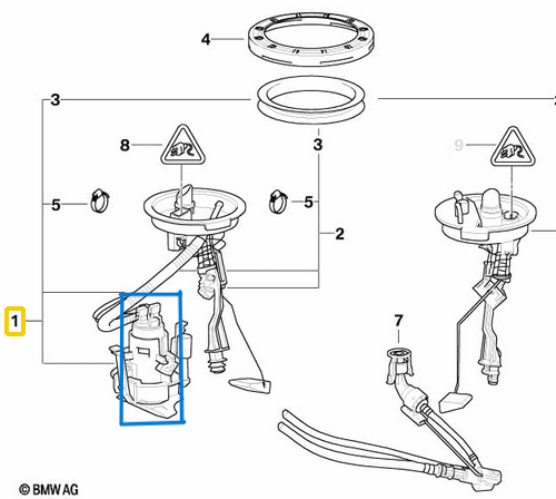 Depo Yakıt Pompası BMW E39 Seri 5 M52, M54, M62 OEM 16146752368, 16141183176