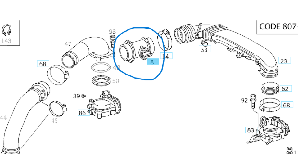 Hava Akışmetre / Hava Debimetre / Hava Kütleölçer C Seri W202, E Seri W210, Vito W638, Sprinter W901, W902, W903, W904 Motor: OM611, M111 OEM A0000940948