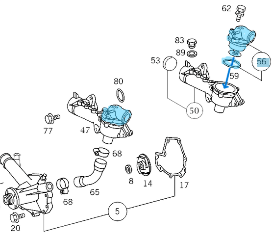 Termostat 87'C Borulu Klimalı Vito W638, E Seri W124, W210, C Seri W202, W208, Motor: M111 OEM A1112000915, A1112000415