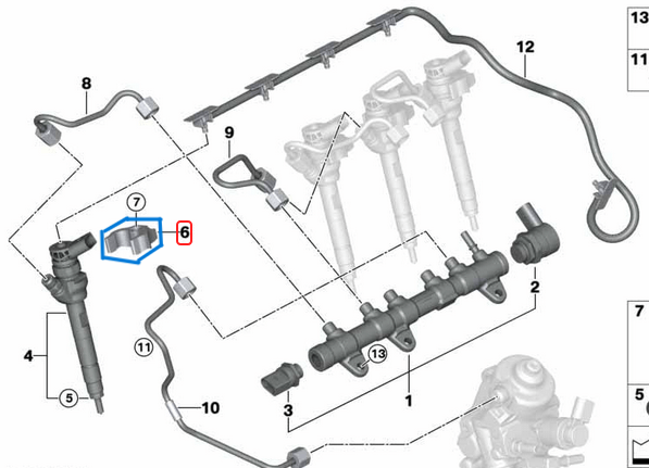 Enjektör Bağlantı Ayağı / Enjektör Sabitleyici / Enjektör Tutucu BMW - MINI Motor: B37, B47, N57, N57 OEM 13537809798, 13534726100, 13534725744, 13537798450