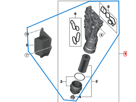 Yağ Filtre Kütüğü Radyatörlü Set / Yağ Filtre Kazanı BMW 2 Seri F45, F46, X1 Seri F48, X2 Seri F39, MINI F54, F55, F56, F57, F60, Motor: B47, OEM 11428585237, 11428513948