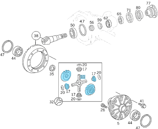 Defransiyel Dişli Tamir Takımı 9 Diş x 14 Diş 21mm Pulsuz Sprinter W901, W902, W903 OEM A6113500126, 6113500126
