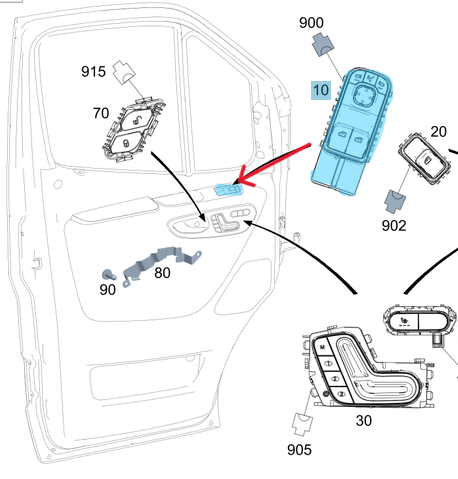 Cam Açma Düğmesi Ön Sol Ayna Katlamalı, Ayna Kumandalı Sprinter W907, W910 OEM A9079051408, A9079059002, A9079054707, 9079051408, 9079059002, 9079054707