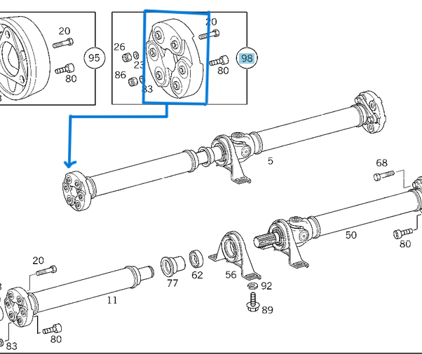 Şaft Takozu / Şaft Köselesi Arka Küçük Tek W124, W201 OEM A2024110615