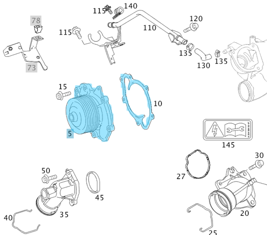 Devirdaim Pompası / Su Pompası C Seri W203, W204, E Seri W211, W212, Vito W639, Sprinter W906, Motor: OM642 OEM A6422002201, A6422001301, A6422001701