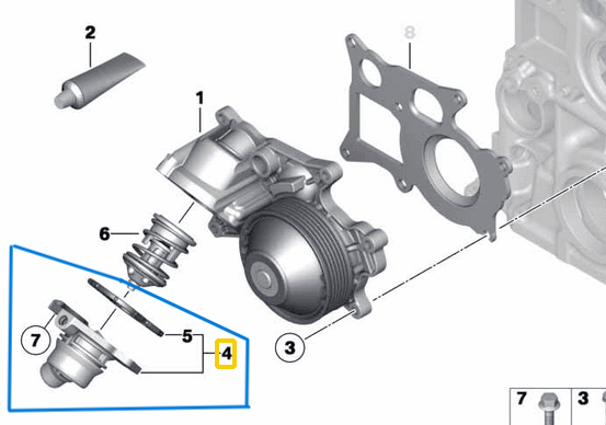 Termostat Kapağı E70, F01, F10, F15, F25, F30 Tip: 3 SERI, 5 SERI, 7 SERI, X3, X5 MOTOR N57N OEM11518516206