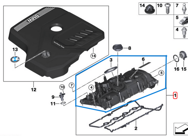 Subap Kapağı / Külbütör Kapağı / Motor Üst Kapağı BMW-MINI F39, F40, F44, F46, F48, G01, G02, G05, G06, G11, G20, G22, G30, G32 Motor: B46, B48 OEM 11128631745, 11129452895, 8631745, 9452895