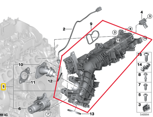Manifold Emme  / Emme Manifoldu Motorsuz BMW 3 Seri G20, G21, G28, 4 Seri G22, G23, G26, 5 Seri G30, G31, 6 Seri G32, X3 G01, X4 G02, X5 G05, Motor: B47, OEM 11618579245 -1, 8579245 -1