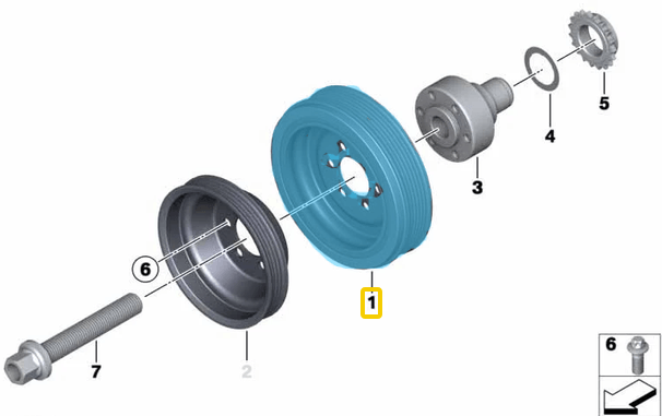 Krank Kasnağı / Tİtreşim Damperi BMW 1 Seri F20, F21, 2 Seri F22, F23, 3 Seri F30, F31, F34, 4 Seri F32, F33, F36, 5 Seri F07, F10, F11, X1 E84, X3 F25, X4 F26 , X5 F15, X6 F16, Motor: N20, B20A, OEM 11237624103, 7624103