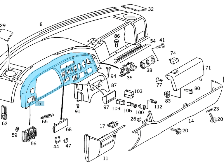 Gösterge Paneli /Ön Göğüs / Kilometre Saat Çerçevesi / Torpido Izgarası Sprinter W901, W902, W903, W904, VW LT35, OEM A9016890739, 9016890739, 2D1857053B