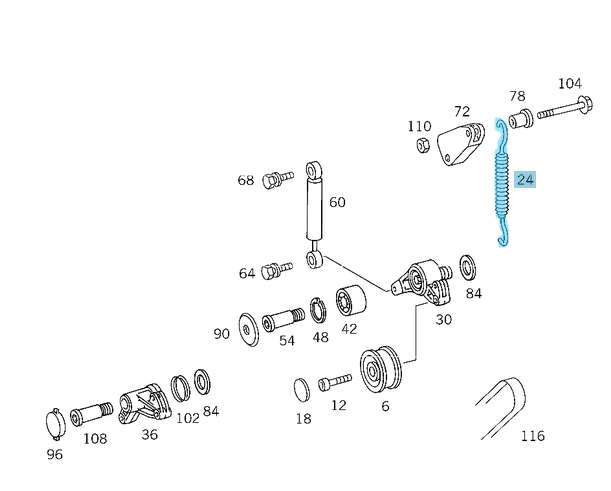Kayış Gergi Kütük Yayı Bilyalı Tip Kütük İçin E Seri W124, W210, C Seri W201, Sprinter W901-W904, Vito W638, Motor: OM601 - OM603 OEM A6019932710