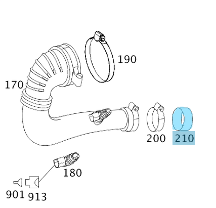 Turbo Hava Boru Lastiği C Seri W203, W204, E Seri W211 Motor: OM612, OM646, OM647, OM648 OEM A6120940051