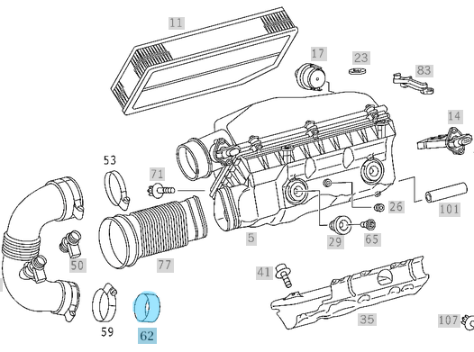 Turbo Hava Boru Lastiği C Seri W203, W204, E Seri W211 Motor: OM612, OM646, OM647, OM648 OEM A6120940051