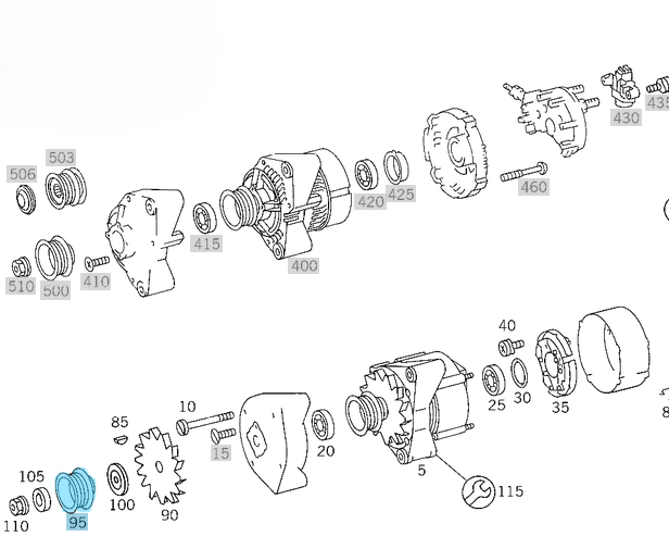Şarj Dinamo Kasnağı / Alternatör Kasnağı E Seri W124, W210, C Seri W201, W202, Motor: OM601, OM602, OM603, OM604, OM606 OEM A6011550115, A0011550015, A6041550015